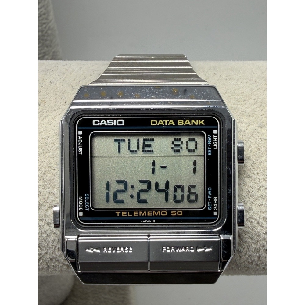 Casio DB-500 New Battery Mens Data Bank Telememo 50 32MM 8" Silver Tone Mod 262